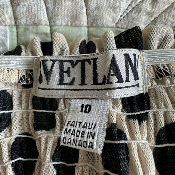 Vintage 90s Svetlana Tan and Black Polka Dot Layered Midi Ruffle Dress Size 10 - Picture 3 of 7